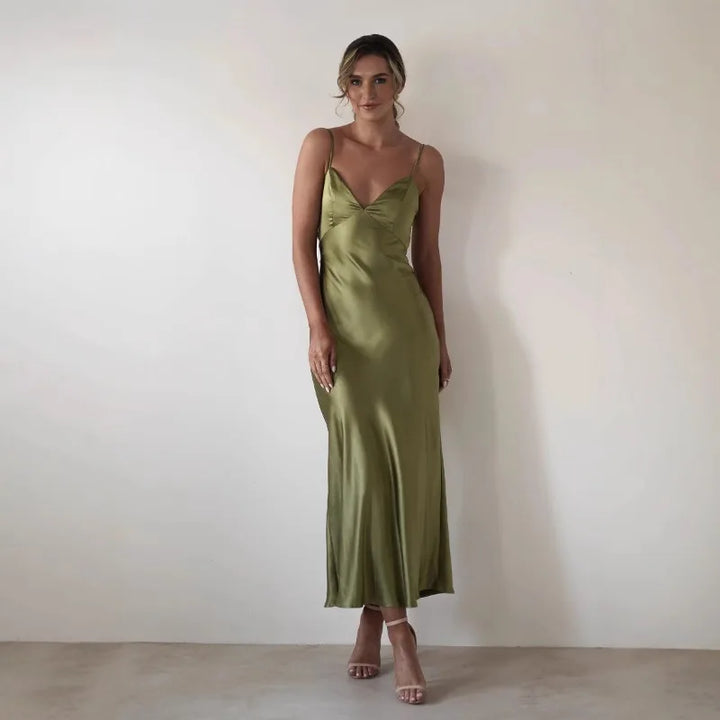 Women's Sleek Slip Delicate Strap Detail Maxi Dress