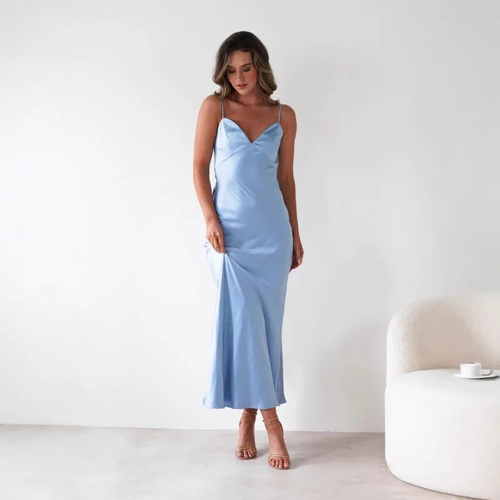 Women's Sleek Slip Delicate Strap Detail Maxi Dress