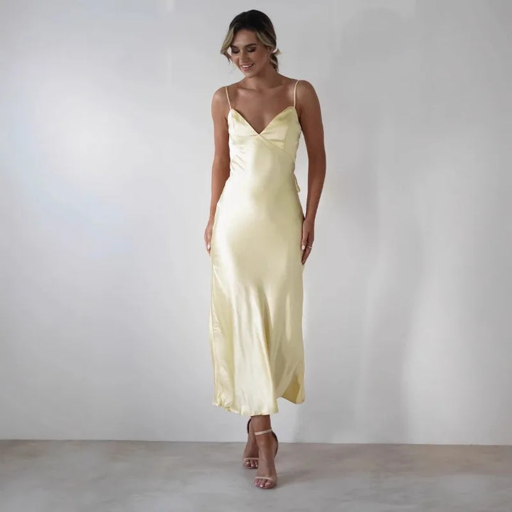 Women's Sleek Slip Delicate Strap Detail Maxi Dress