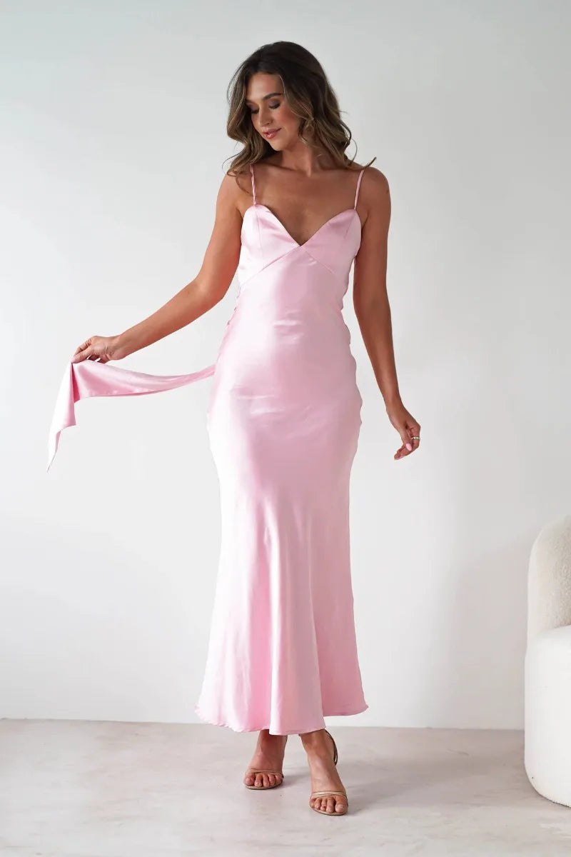 Women's Sleek Slip Delicate Strap Detail Maxi Dress