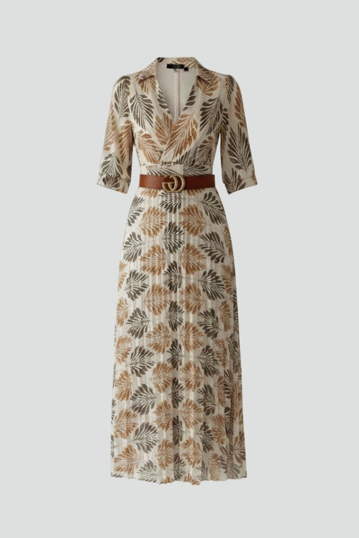 Women's Boho Brown Printed Wrap V-Neck 3/4 Sleeve Flowy Maxi Dress