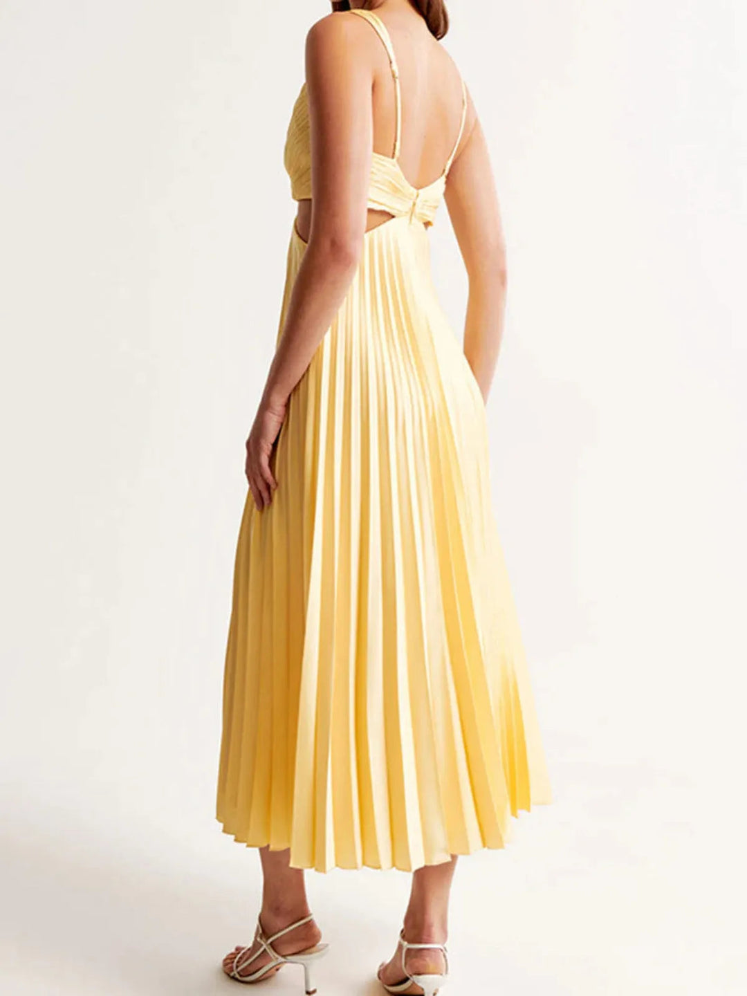 Women's Pleated Yellow Summer Party Maxi Dress
