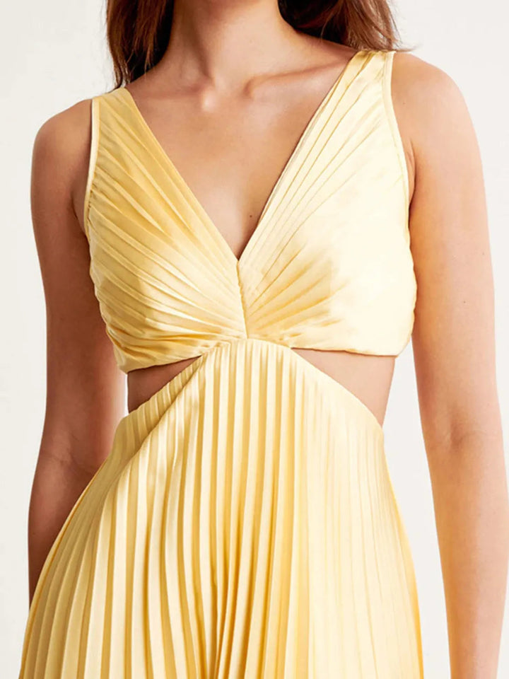 Women's Pleated Yellow Summer Party Maxi Dress