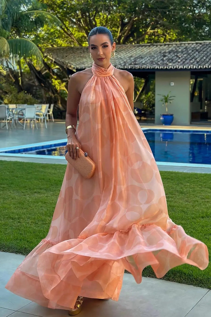 Women's Printed Halter Neck Maxi Dress