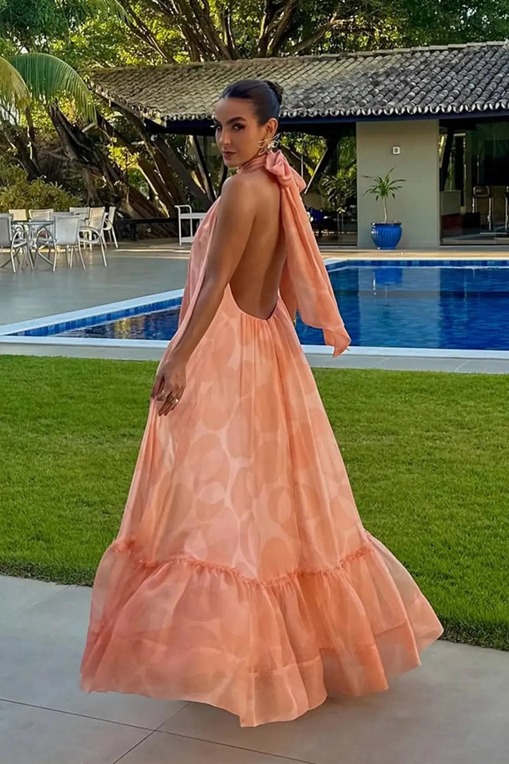Women's Printed Halter Neck Maxi Dress