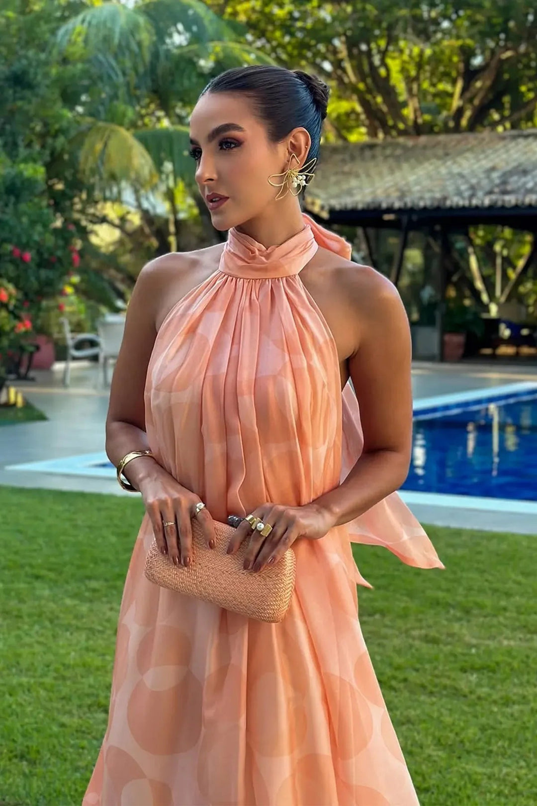 Women's Printed Halter Neck Maxi Dress