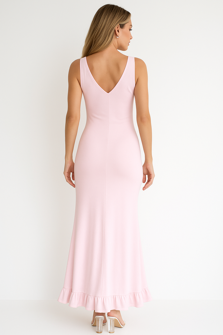 Women's Ruched V-Neck Maxi Dress
