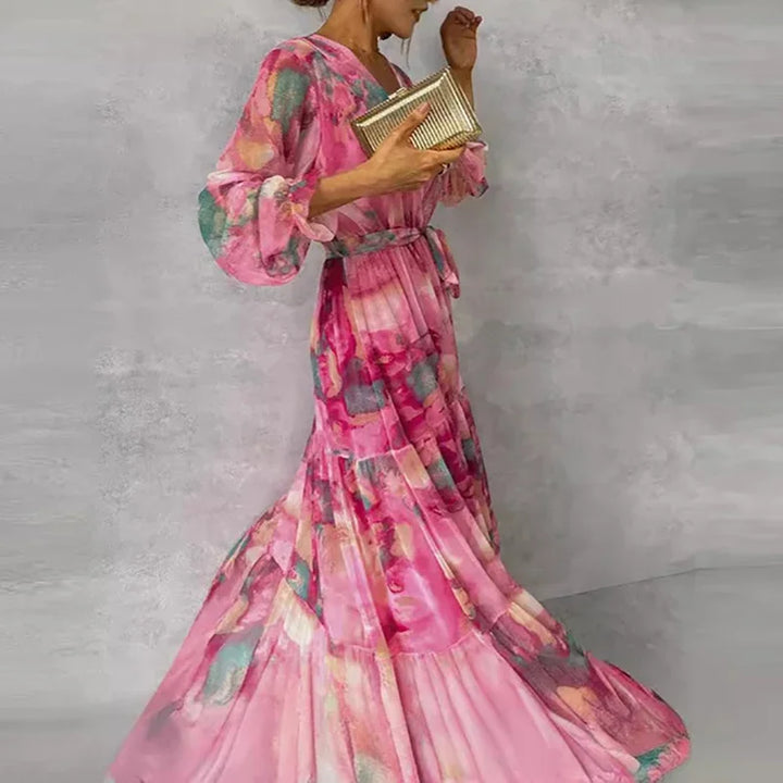 Women's Floral Long Sleeve V-Neck Dress