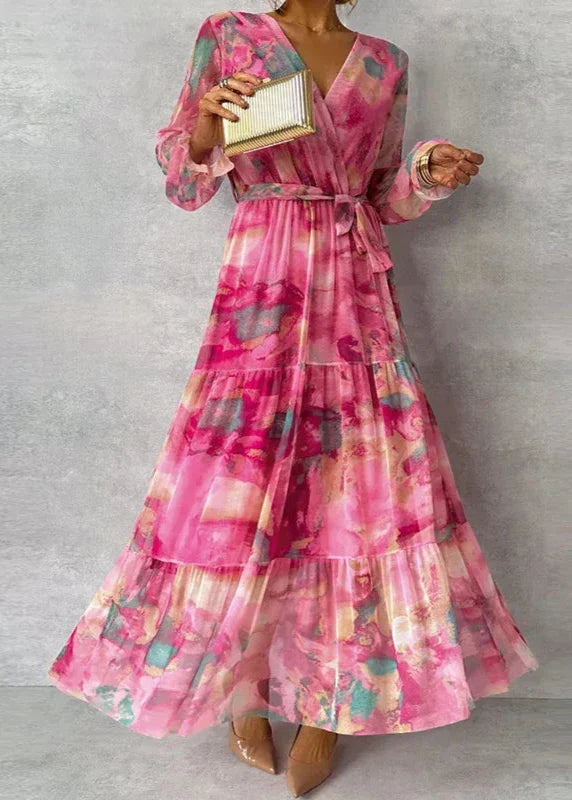 Women's Floral Long Sleeve V-Neck Dress