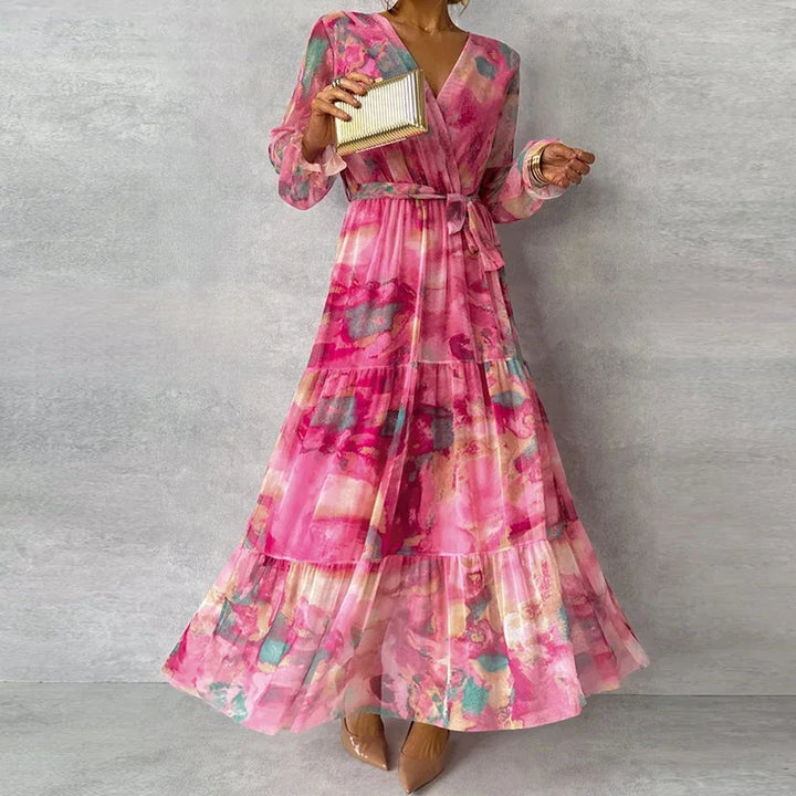 Women's Floral Long Sleeve V-Neck Dress