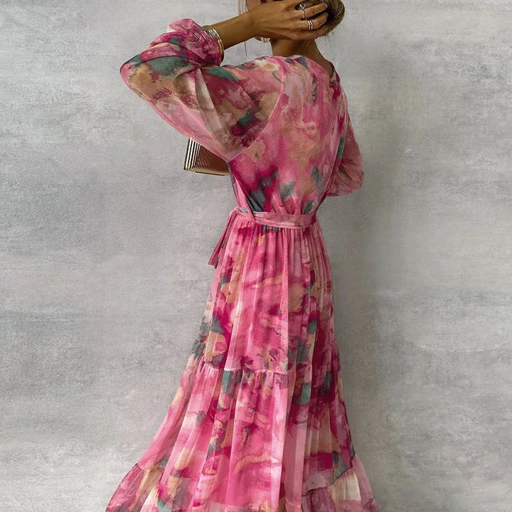 Women's Floral Long Sleeve V-Neck Dress