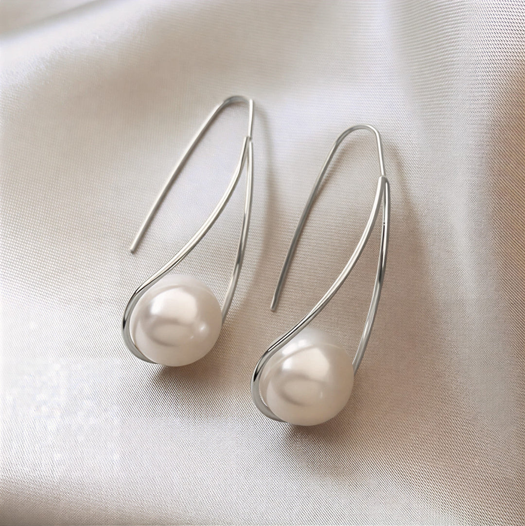 Women's Elegant Pearl Drop Dangle Sterling Silver Stud Earrings