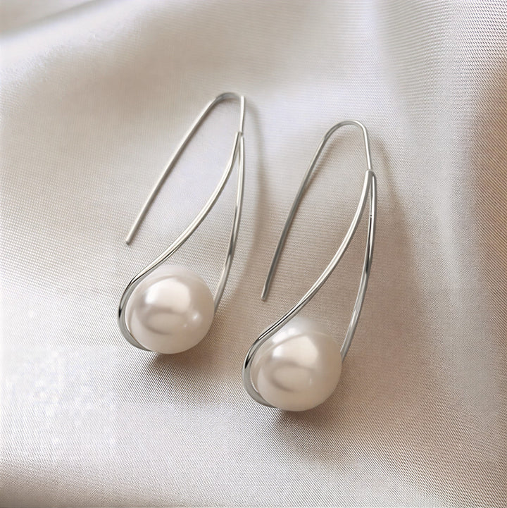 Women's Elegant Pearl Drop Dangle Sterling Silver Stud Earrings