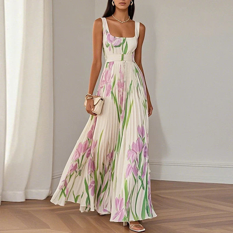 Women's Flowy Floral A-Line Maxi Dress