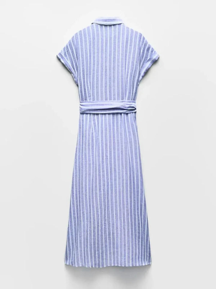 Women's Belted Striped Blend Work Maxi Dress