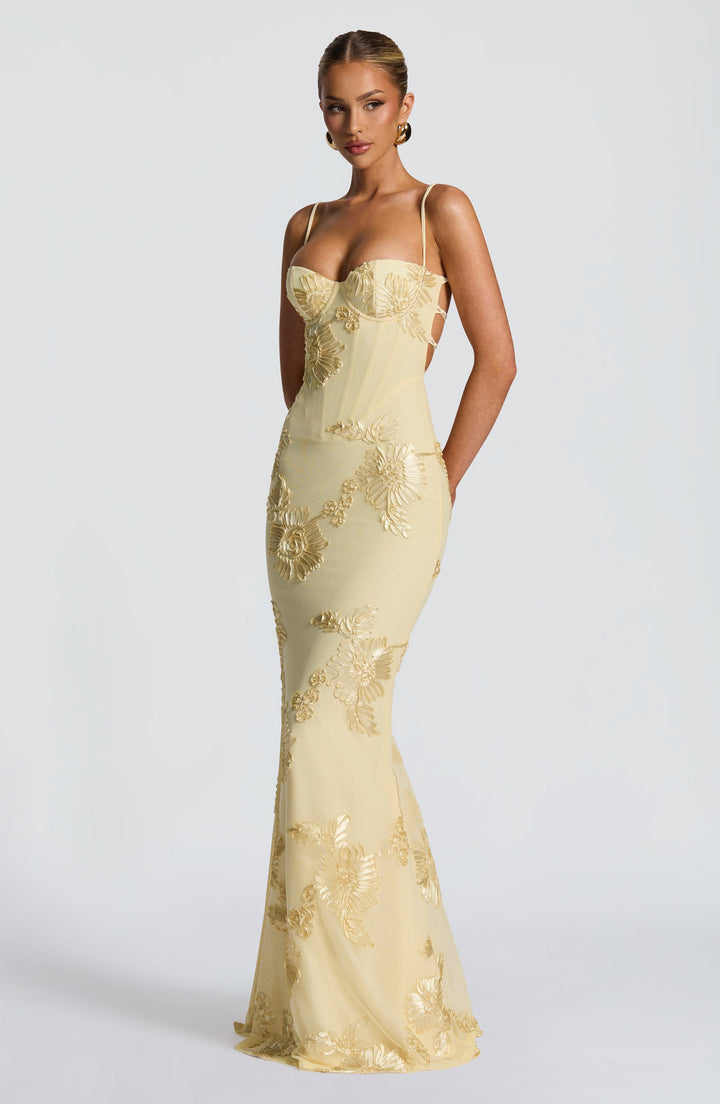 Women's Elegant Floral Jacquard Corset Maxi Dress