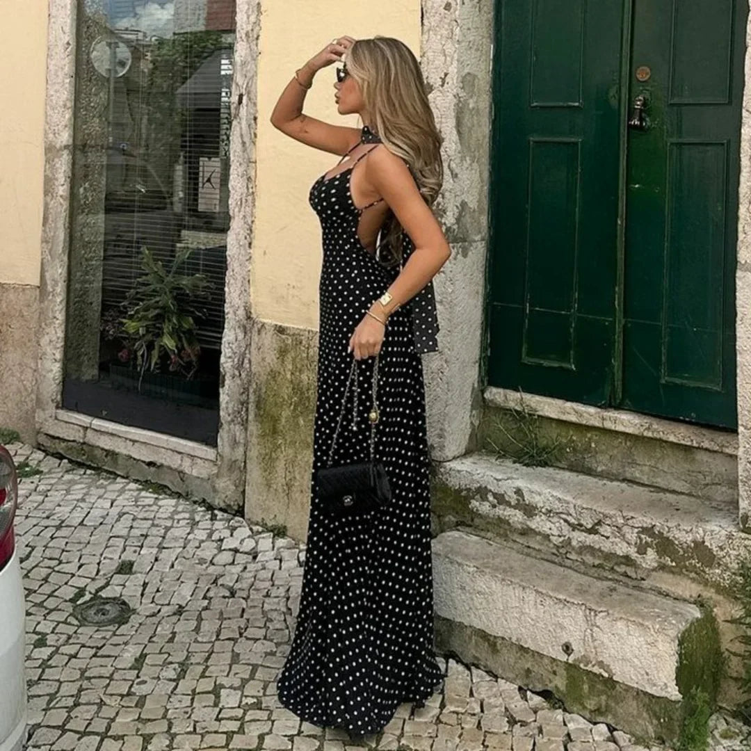 Women's Classic Polka Dot V-Neck Maxi Dress