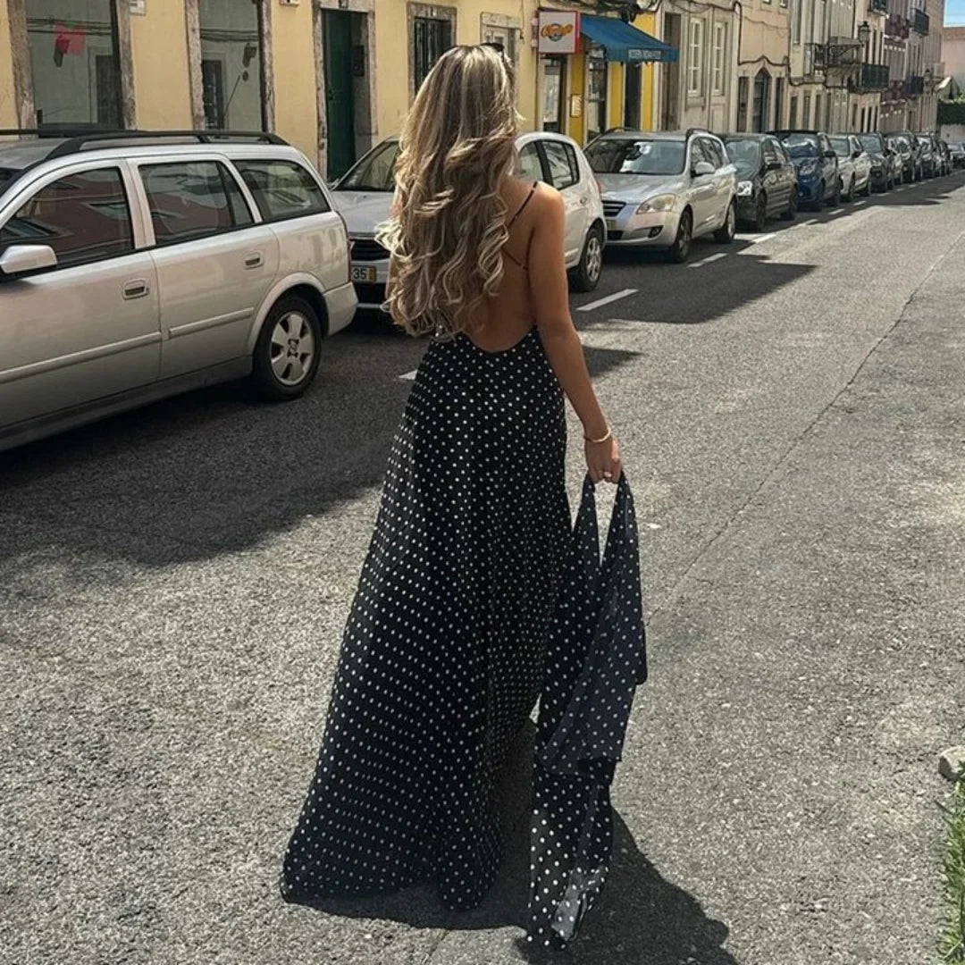 Women's Classic Polka Dot V-Neck Maxi Dress