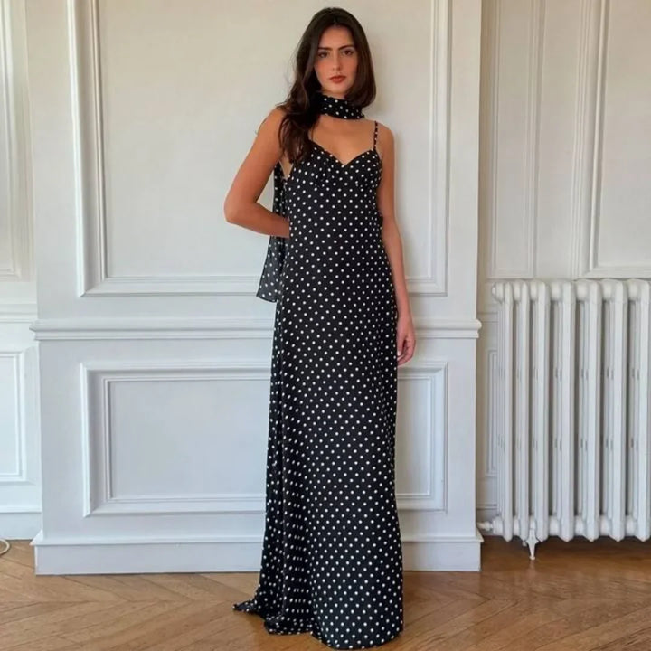 Women's Classic Polka Dot V-Neck Maxi Dress