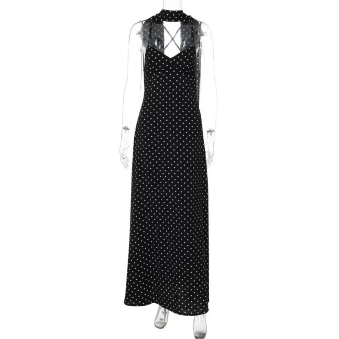 Women's Classic Polka Dot V-Neck Maxi Dress