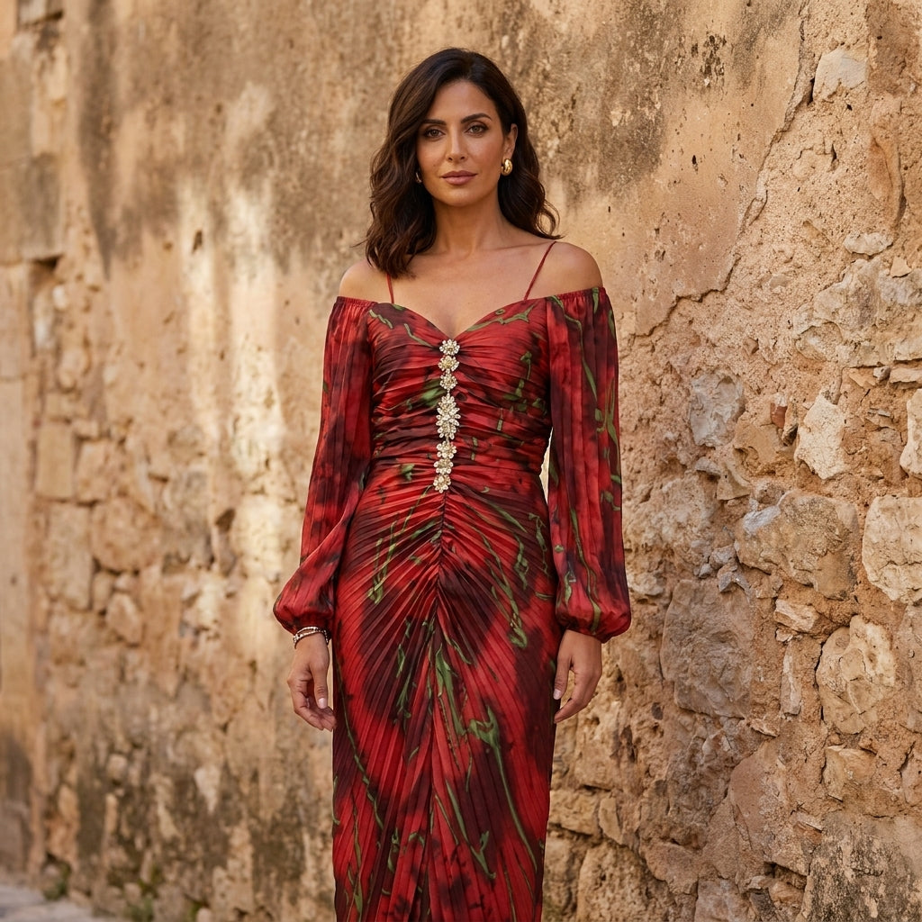 Women's Flowy Long Floral Deep Neckline Dress