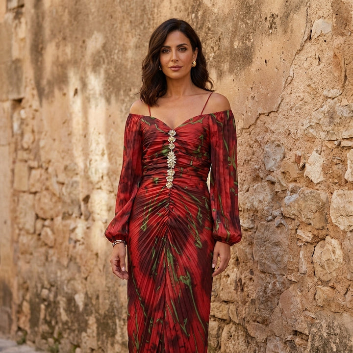 Women's Flowy Long Floral Deep Neckline Dress