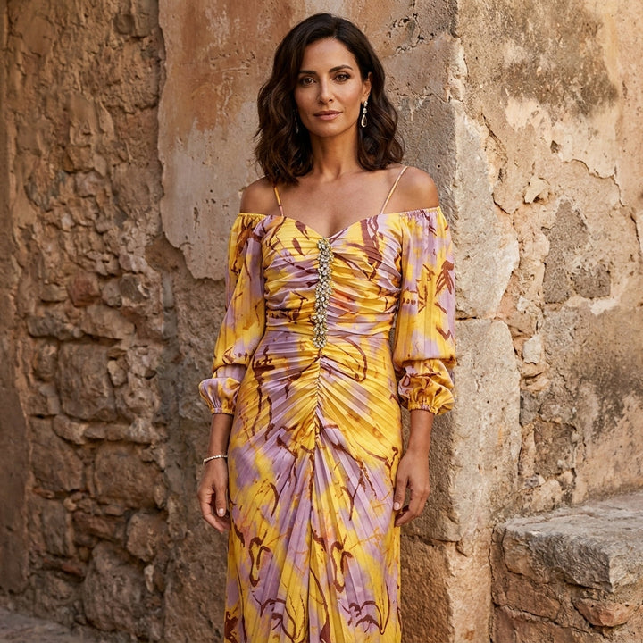Women's Flowy Long Floral Deep Neckline Dress