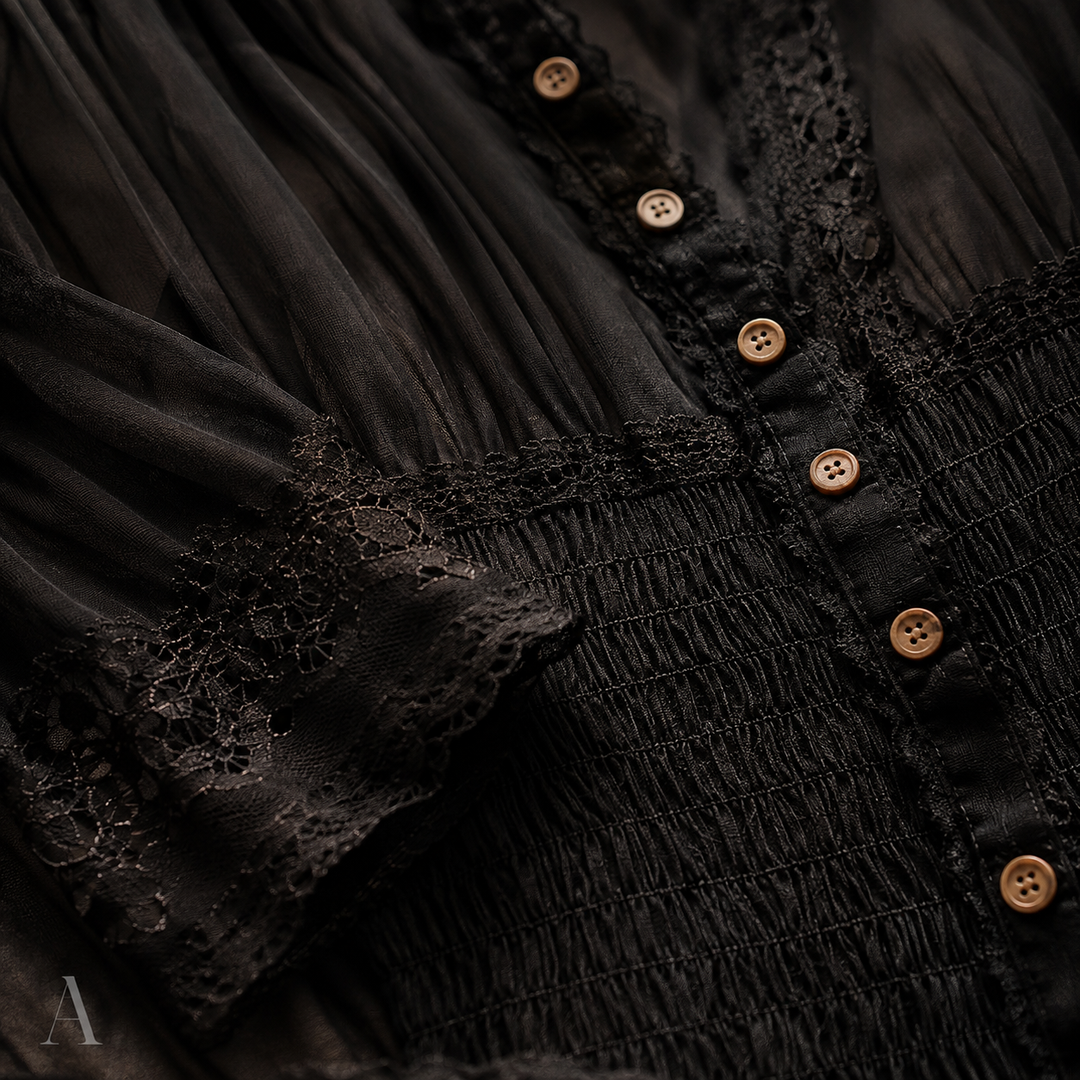 Women's Black Sheer Button Front Tiered Short Sleeve Maxi Dress