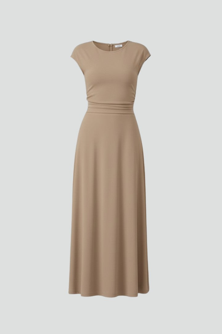 Women's Classic High Waist Cap Sleeve Midi Dress