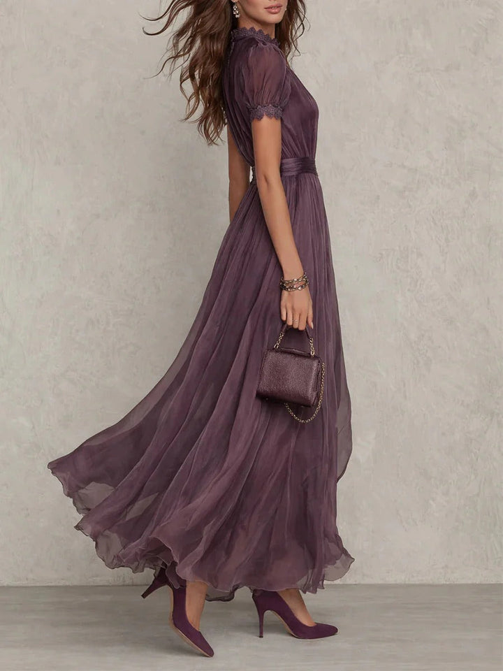 Women's Elegant Purple Chiffon Keyhole Maxi Dress