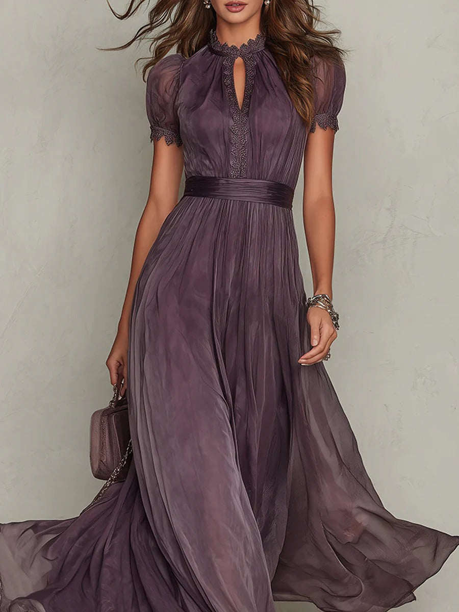 Women's Elegant Purple Chiffon Keyhole Maxi Dress