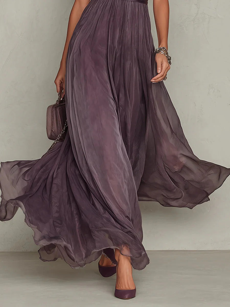 Women's Elegant Purple Chiffon Keyhole Maxi Dress