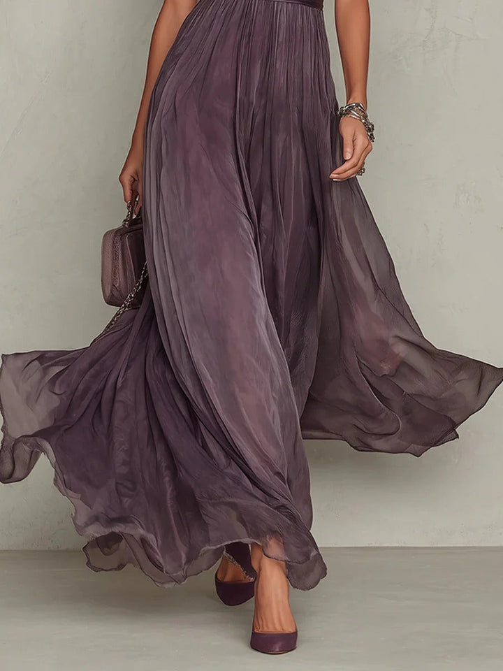Women's Elegant Purple Chiffon Keyhole Maxi Dress