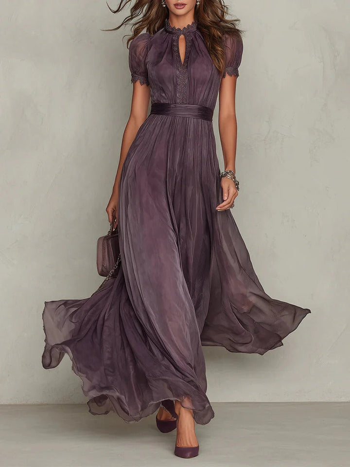 Women's Elegant Purple Chiffon Keyhole Maxi Dress