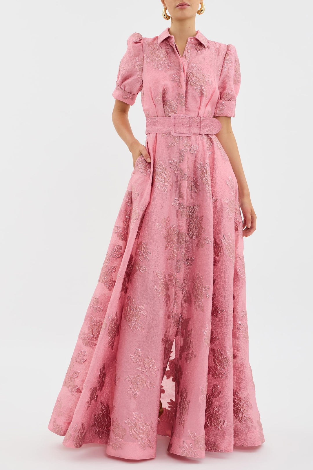 Women's Elegant Short Puff Sleeves Wedding Guest Maxi Dress