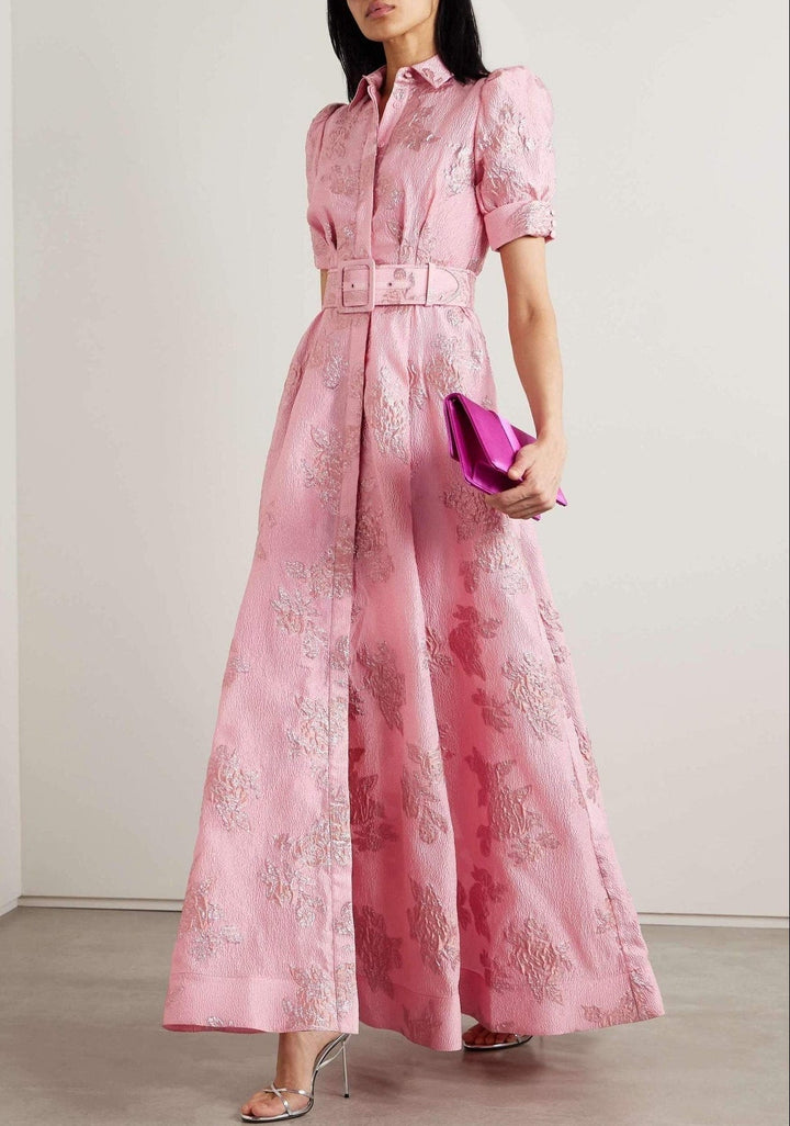 Women's Elegant Short Puff Sleeves Wedding Guest Maxi Dress