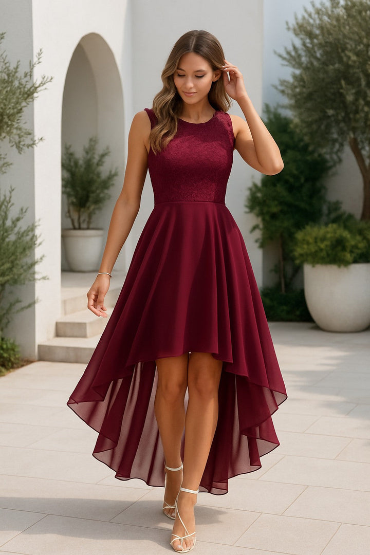 Women's Elegant Wedding Guest High Low Midi Dress