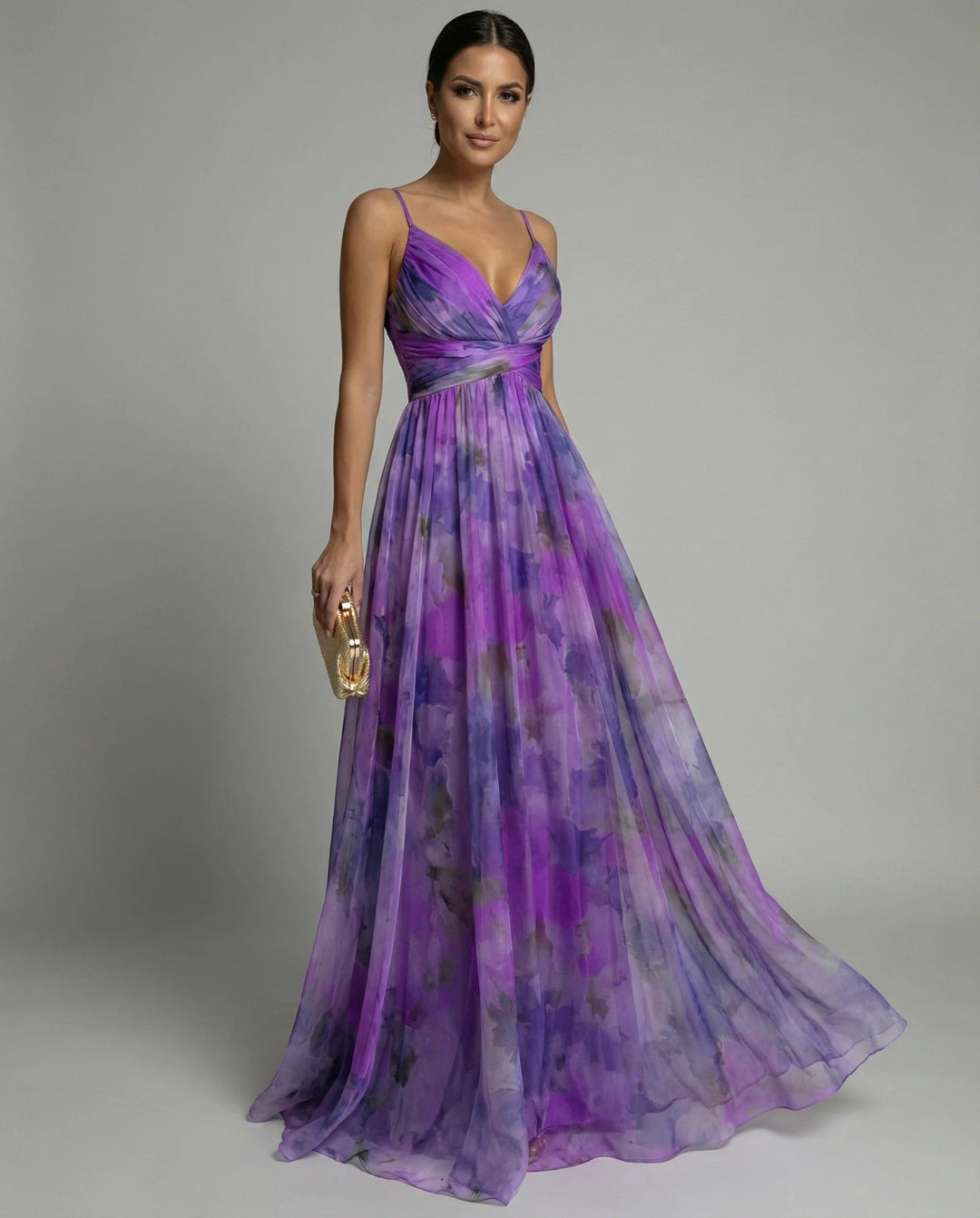 Women's Floral Print Tulle Strapless Maxi Dress