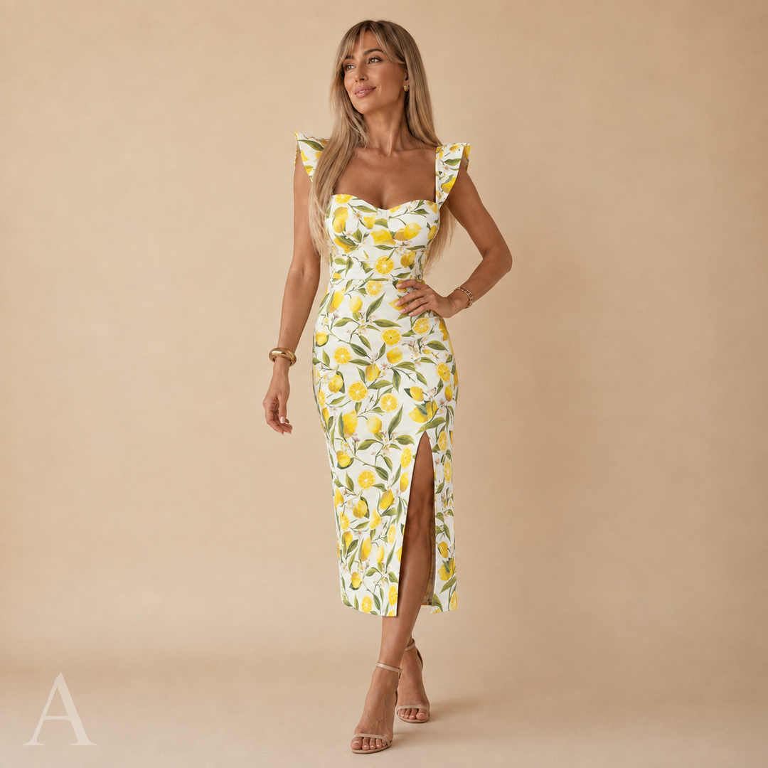 Women's Floral Side Slit Midi Summer Dress