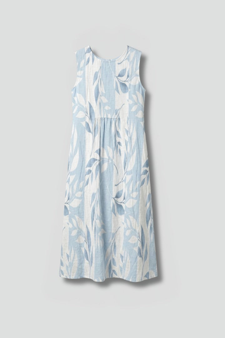 Women's Leaf Print Round Neck Midi Dress
