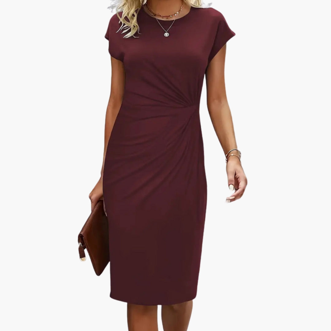 Women’s Asymmetrical Waist Draped Sheath Midi Dress