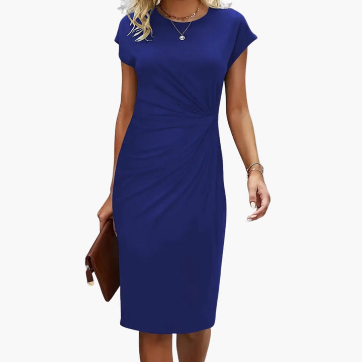 Women’s Asymmetrical Waist Draped Sheath Midi Dress