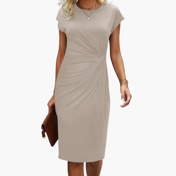 Women’s Asymmetrical Waist Draped Sheath Midi Dress