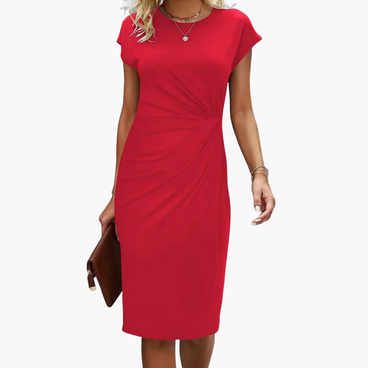Women’s Asymmetrical Waist Draped Sheath Midi Dress