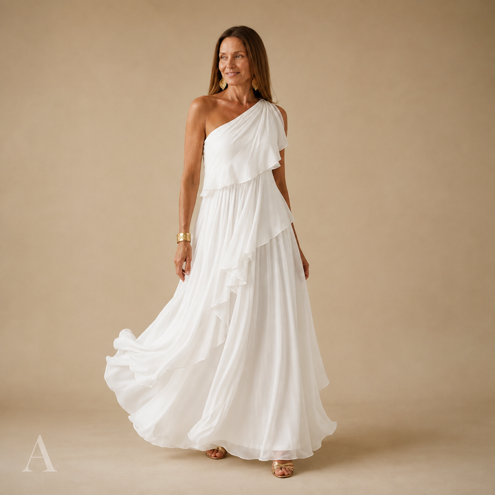 Women's One-Shoulder Layered Ruffle Flowy Maxi Dress