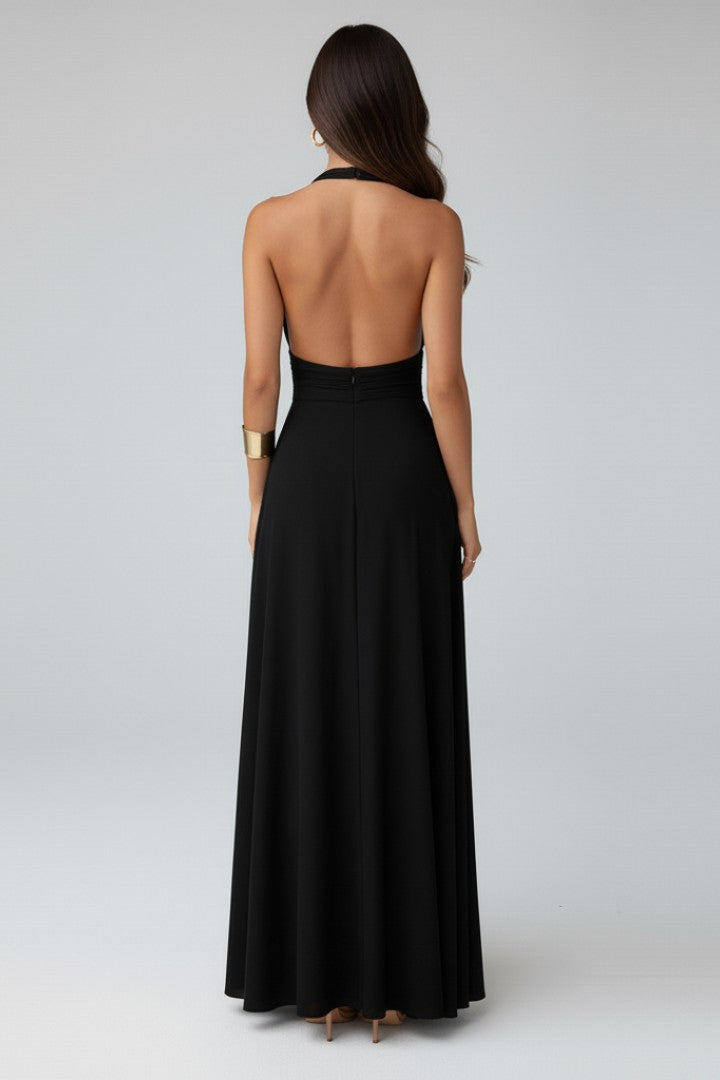 Women's Prom Deep V-Neck Halter Slit Maxi Dress