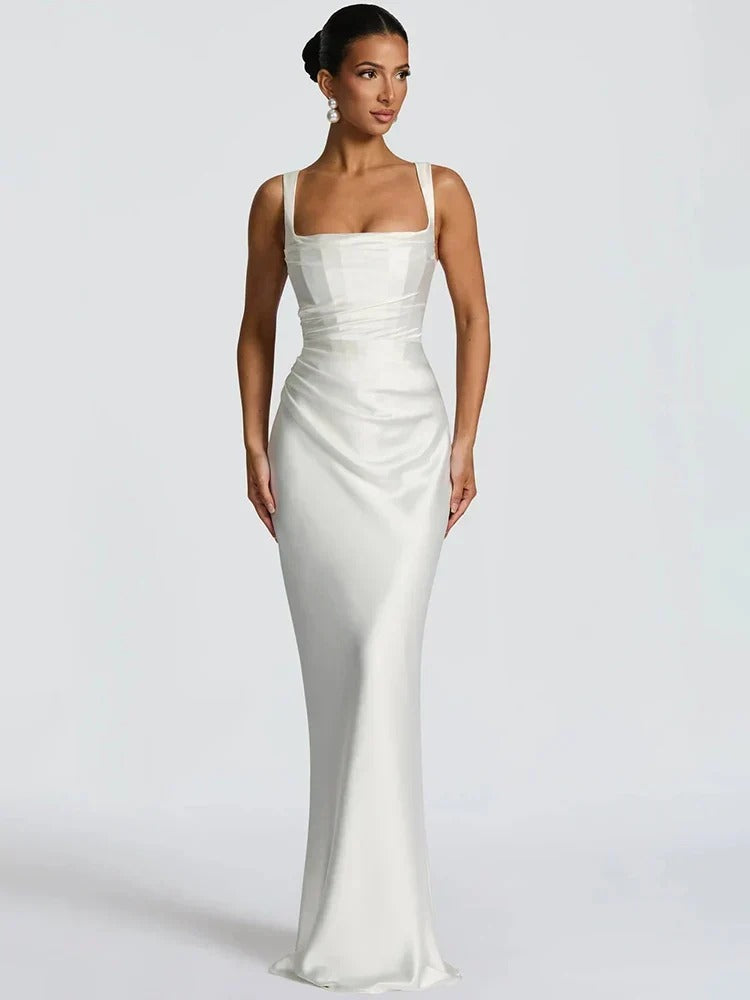 Women's Prom Night Sleeveless Ruched Cowl Neck Maxi Dress