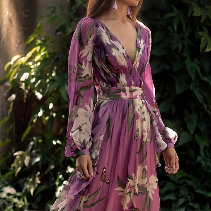 Women's Summer Wedding Guest Floral V-Neck Maxi Dress
