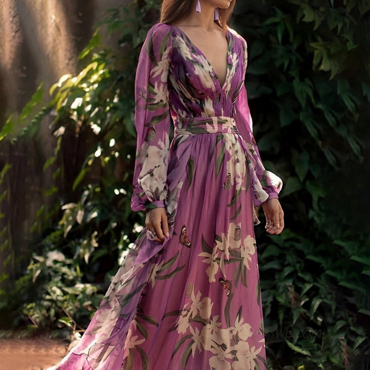 Women's Summer Wedding Guest Floral V-Neck Maxi Dress
