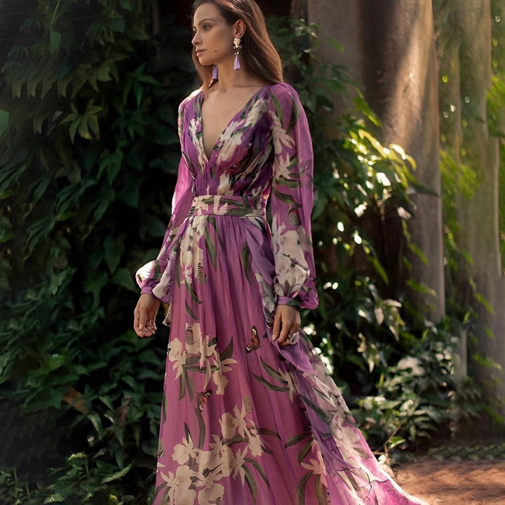 Women's Summer Wedding Guest Floral V-Neck Maxi Dress